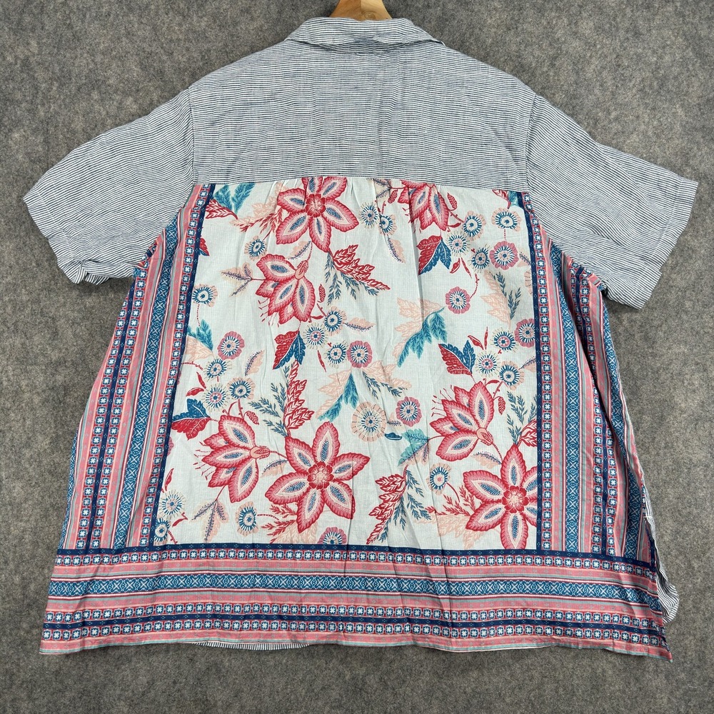 J. Jill Shirt Womens 2X Multicolor Linen Cotton Stripe Floral Button Front
